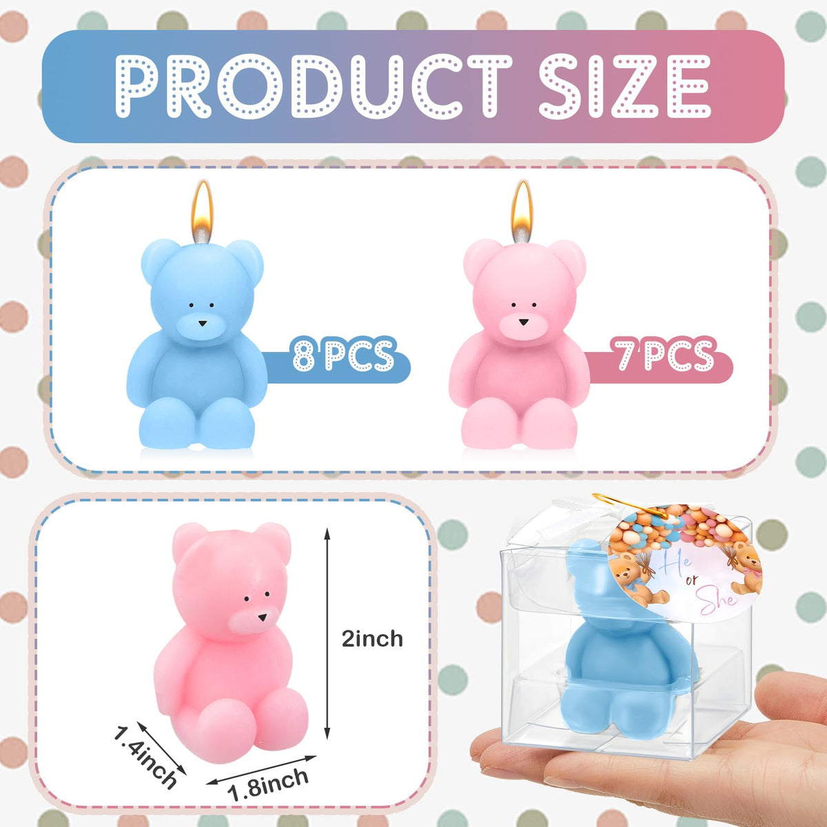 Dansib 15 Pcs Bear Baby Shower Candle Favors for Guest Bear Party Favors Baby Shower Candles Bulk for Gifts Party Decorations (Pink,Blue)