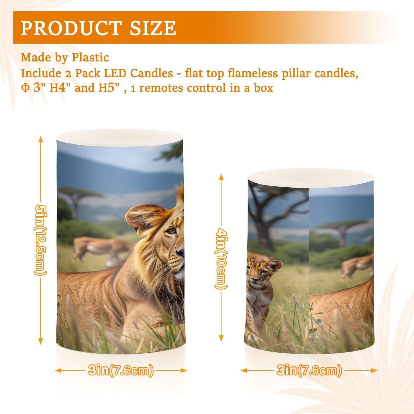 ALAZA Lion Leopard Animal Tree Flickering Flameless Candles Pillar Led Candles Battery Operated Candles with Remote and Timers Set of 2