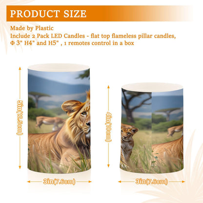 ALAZA Lion Leopard Animal Tree Flickering Flameless Candles Pillar Led Candles Battery Operated Candles with Remote and Timers Set of 2