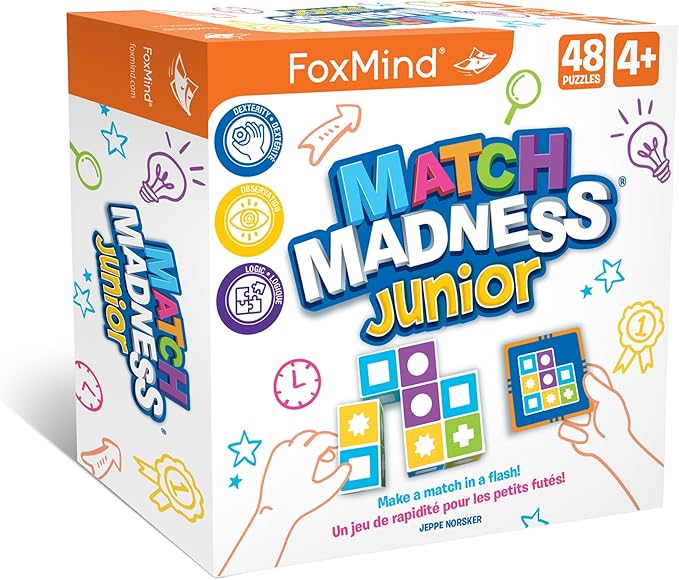 FoxMind Games: Match Madness Junior A Pattern Matching Puzzle Game Make The Match in a Flash Develops Visual Recognition and fine Motor Skills Play with up to 4 Players for Ages 4 and up
