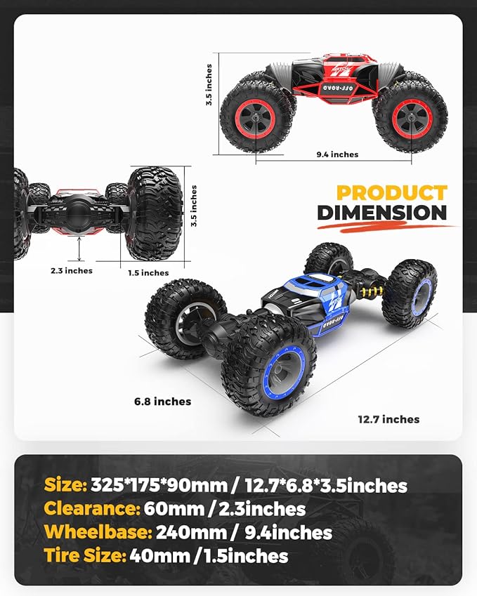 BEZGAR TD141 Remote Control Car - 1:14 Scale 4WD All-Terrains Large RC Cars for Kids 2.4GHz Transformable Stunt Cars Monster Truck Toys Christmas Birthday Gifts for Boys &amp Girls
