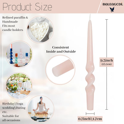 BALEAGCDL Gradient Pink Smokeless Candles Handmade Twisted Taper Candle 9.5 Inch Unscented Spiral Candlesticks for Dinner Holiday Wedding Home Decor 4 PCS