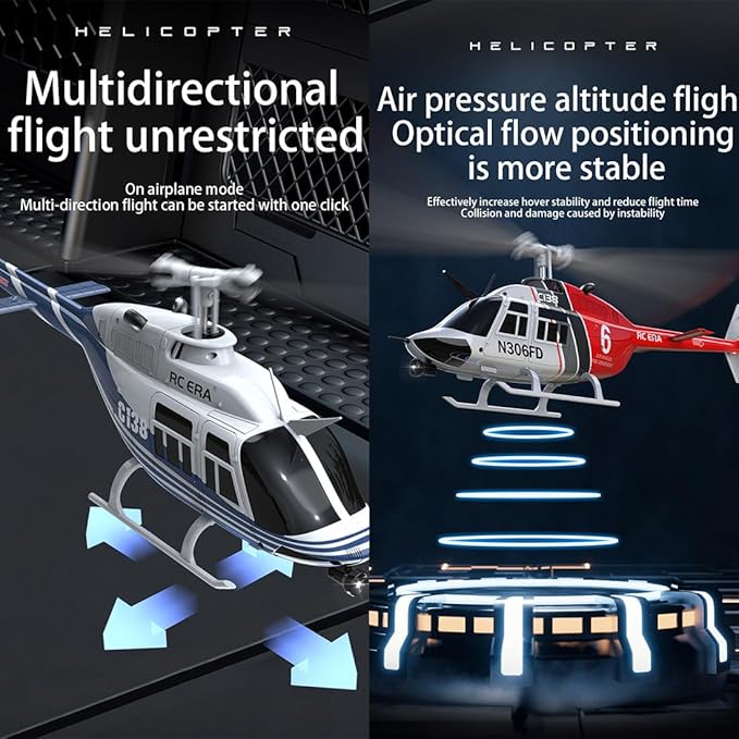 RC ERA C138 1/30 Scale 206 Helicopter for Adult 2.4G 6CH No Aileron Helicopter with Altitude Hold and Optical Flow Positioning 1 Battery (RTF Version/Blue&ampWhite)