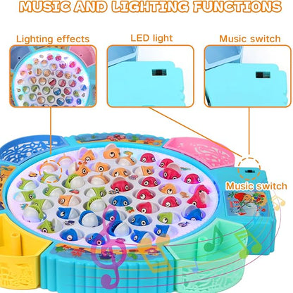 Magnetic Fishing Games Set - Educational Toddler &amp Kids Fishing Toys | 45 Fish 8 Poles Rotating Board with Music &amp LED | Ideal Go Fish Toy for Fun!