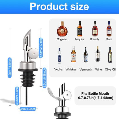 Hjldaeu 12PCS Weighted Liquor Pour Spout, Stainless Steel Liquor Bottle Pourers, Auto Flip Olive Oil Spout Bottle Pourers for Wine Syrup Vinegar Home Bar Accessories
