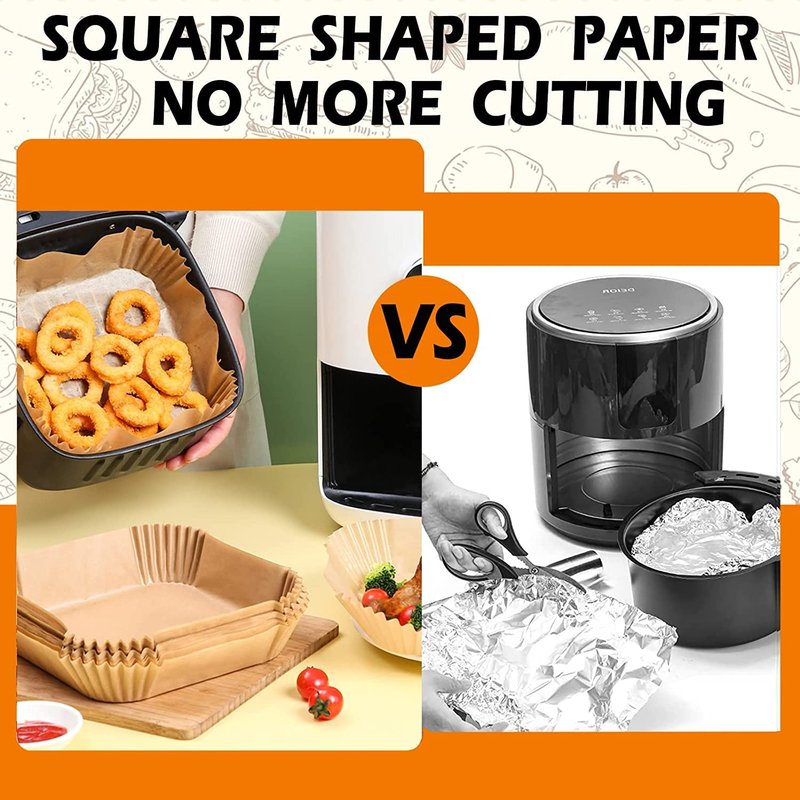 Air Fryer Liners Disposable, Large Airfryer Liners 10 Inch Square, Non-stick Air Fryer Paper Liners Oil Resistant, Waterproof Air Fryer Parchment Paper Liners for Roasting Microwave