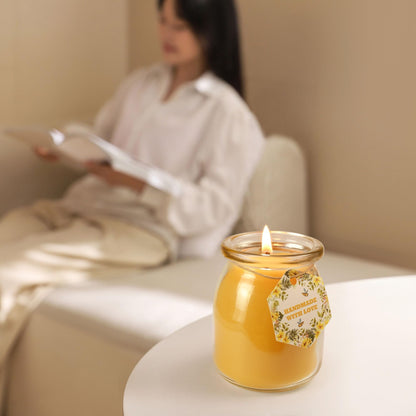 Natural Beewaxs Candles, Unscented Beewaxs Candles in Glass Cup, 6.8oz 32 Hours Long Lasting, Pure Cotton Wick and Stress Relief, Home Gifts（Yellow,1pcs）