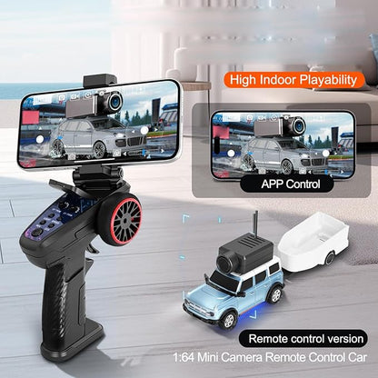 WLtoys Mini RC Car 1:64 Scale FPV RC Drift Car with 720P HD Camera 2.4GHz Transmitter and WiFi App Control with Gyro First Person Perspective Mini Racing Toys for Hobby RC(Blue)