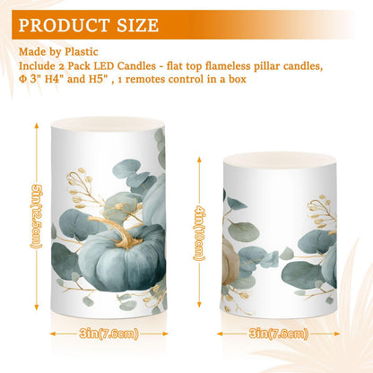 ALAZA Fall Blue Pumpkin Thanksgiving Flickering Flameless Candles Battery Operated with Remote Timer,Tea Light Candles LED Pillar Votive Candles Set of 2 for Outdoor Indoor Decorations