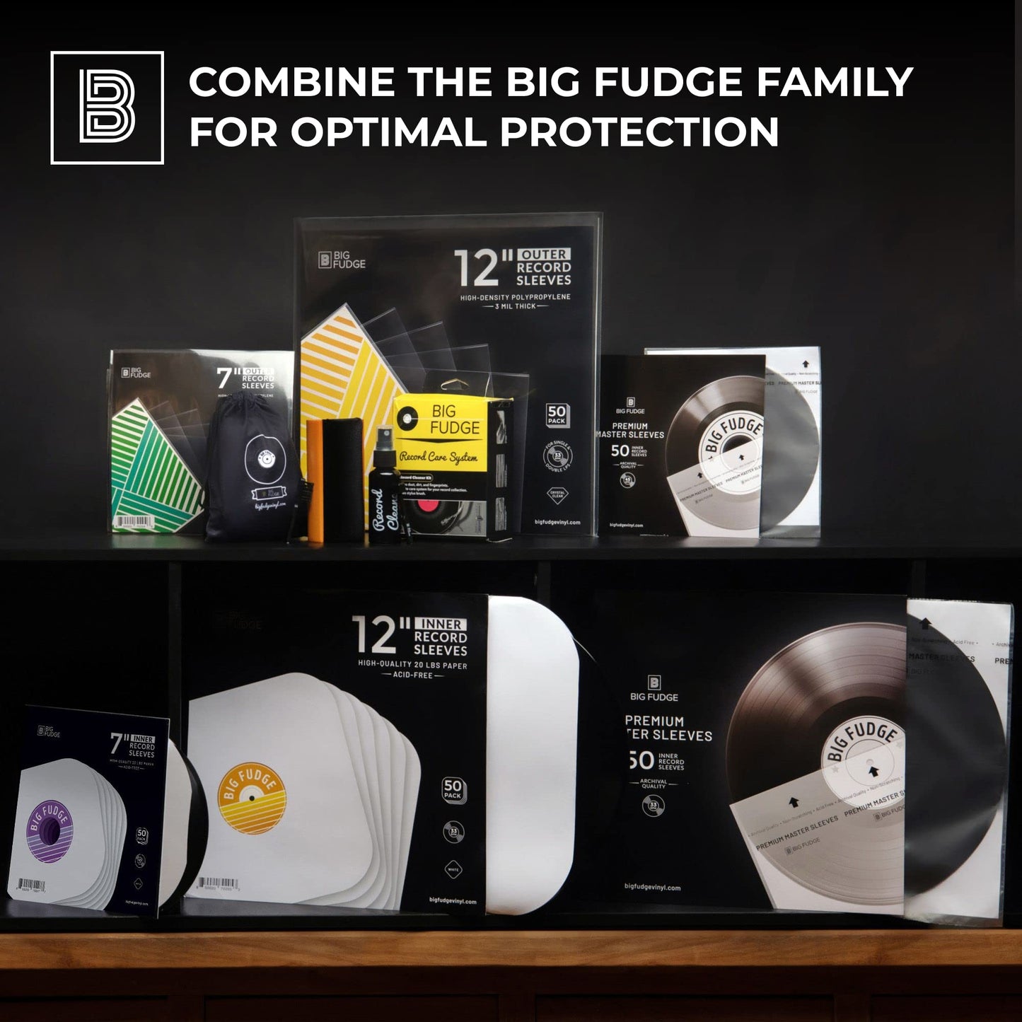 Big Fudge Vinyl Record Sleeves Inner - Vinyl Sleeves - Clear 3-Layer Album Covers with Anti-Static Rice Paper - Acid Free Protective Outer Cover for 7" Records - White, 50 Pack