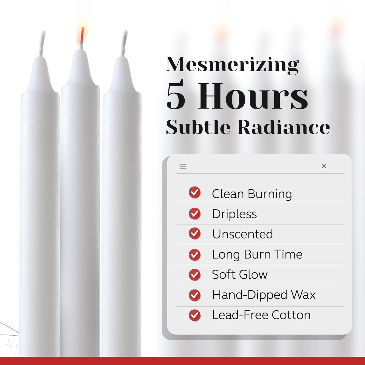 Tapered Candles - 80 Bulk Set of 6” Sticks - 5 Hours Clean, Long-Burning White Candlesticks - Dripless Unscented & Hand-Dipped Tall Candles for Dinners - White Taper Candles by PARNOO