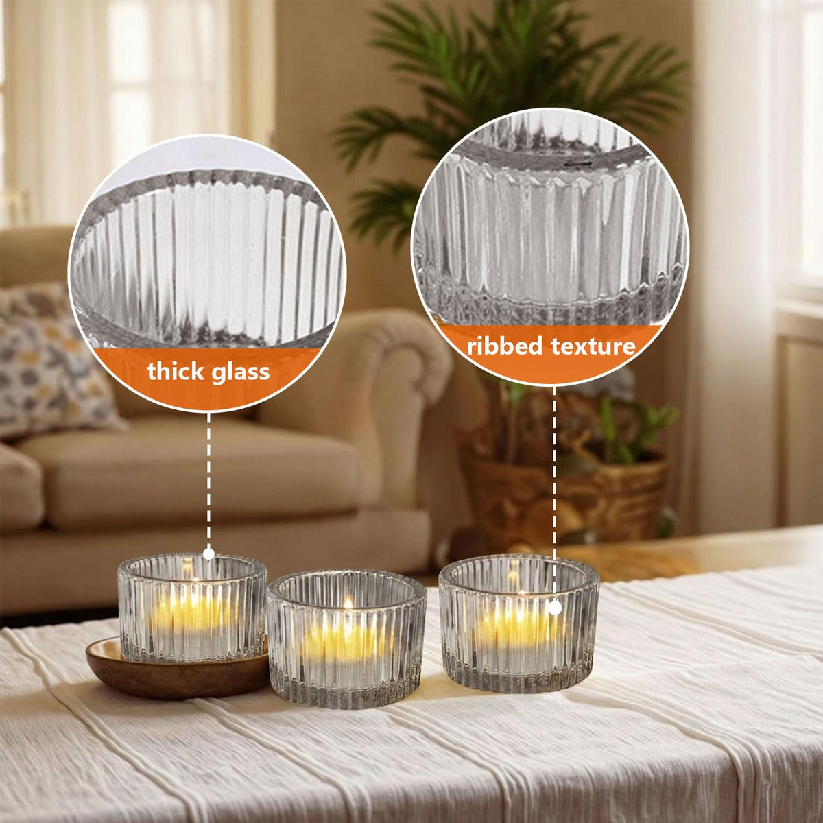 JOYIT Black Votive Candle Holders Bulk Set of 4, Tealight Candle Holder for Wedding Table Centerpiece, Glass Small Candle Holders for Birthday Party, Valentine's Day, Home Decor (2''X 1.4'')