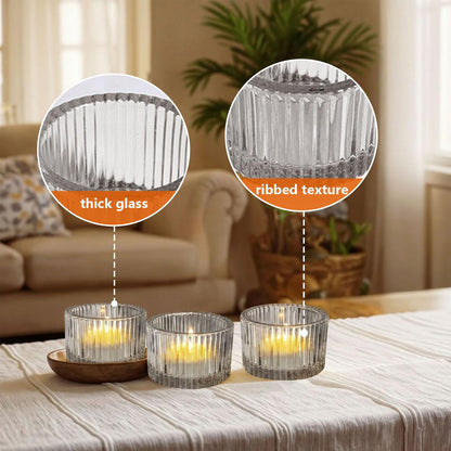 JOYIT Black Votive Candle Holders Bulk Set of 4, Tealight Candle Holder for Wedding Table Centerpiece, Glass Small Candle Holders for Birthday Party, Valentine's Day, Home Decor (2''X 1.4'')