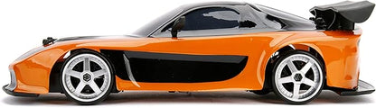 Jada Toys Fast &amp Furious Han’s Mazda RX-7 Drift RC Car 1: 10 Scale 2.4Ghz Remote Control Orange &amp Black Ready to Run USB Charging (Standard) (99700)