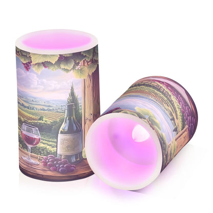ALAZA Flickering Flameless Candles Red Wine Bottles with Grapes Window Battery Operated Candles with Remote Timer LED Pillar Votive Candles Set of 2 for Holiday Decor