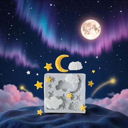 3Pcs White Star Moon Clouds Shaped Silicone Fondant Molds, Candy Chocolate Molds for DIY Cake Fondant Cookie Cloud Fondant Mold Moon For Candy Baking Sugar Cakes Decorating Candy Making Supplies