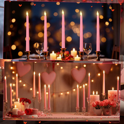 Baquler 120 Pcs Flameless Taper Candles with Remote and Timer 11" Battery Operated Candlesticks LED Flickering Faux Candles Warm Light for Wedding Holiday Party Home Decor (Pink)