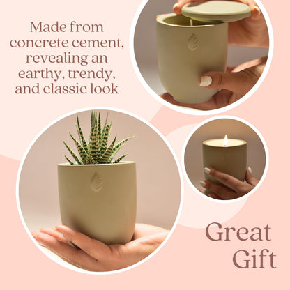 CandlePlanter Concrete Cement Candle Planter - Aromatherapy Candles for Home Scented, Soy Candles - Scented Candle & Dual Purpose Jar Candles, Strong Scented Candles - 8 Oz, 50-Hour Burn