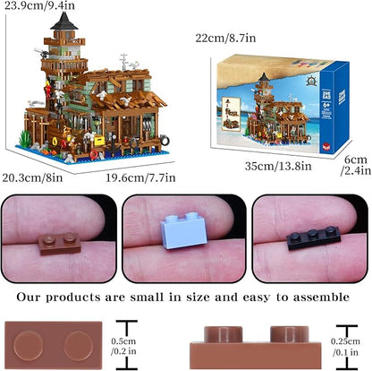 1881PCS Fishing Village Wood Cabin mini Building Blocks Toys with Led LightingCreative Ideals Fishing House Building Sets Best Choice for 6+ Boys Girls or Adults(Not Compatible with Lego)