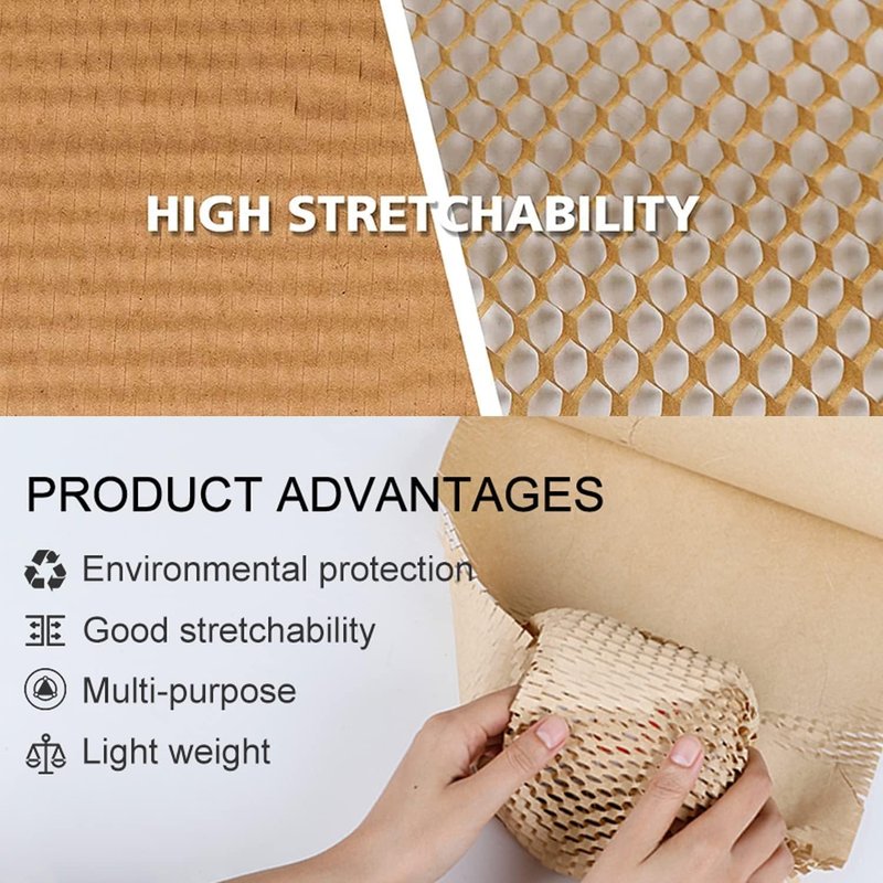 Honeycomb Packing Paper,12 inch x 200 ft Bubble Cushioning Wrap for Packing Moving,Products Gifts Wrapping Paper,Recyclable and Biodegradable Shipping Packing Materials with 20 Fragile Sticker Labels