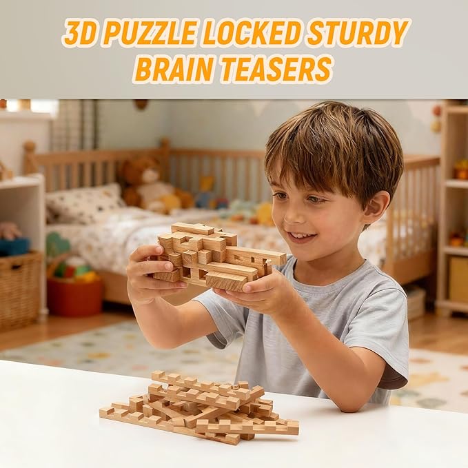 STEM Wooden Building Blocks - 20+ Shapes 3D Puzzle Brain Games Educational Toys Gift for Kids and ClassroomMontessori STEM Toys for Ages 5+ and Adults (20 in 1 Premium Version)
