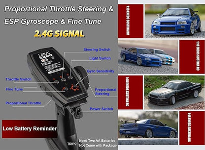 RC Drift Car with Gyro 1/18 Scale LDRC Drift Car Remote Control RWD Hobby Drifting Vehicle 2.4 GHz Proportional Throttle Steering ESP Gyroscope Metal Drive Shaft Alloy Shell Adult LD1899