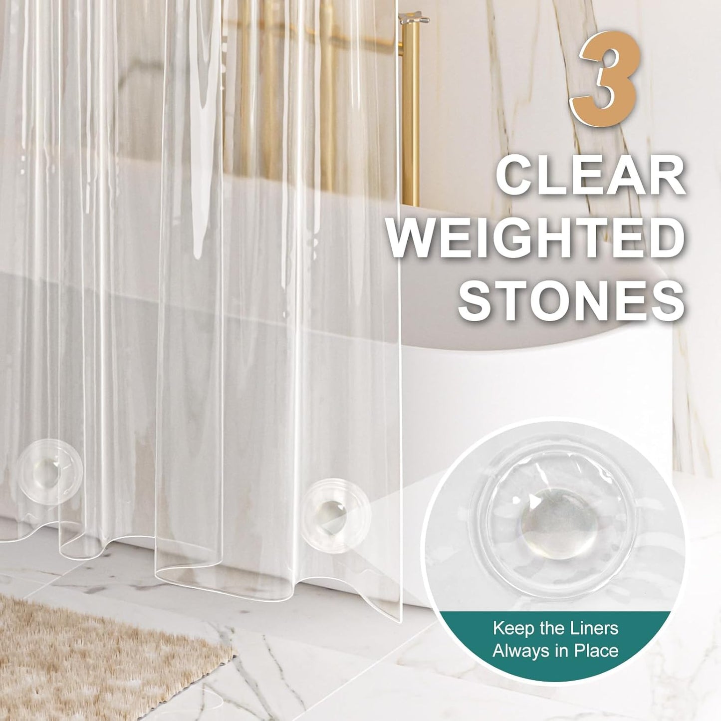 AmazerBath Heavy Duty Shower Curtain Liner - 12 Gauge Clear, 72 x 65 Inches with 3 Weights & 12 Grommets