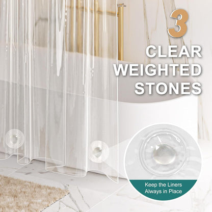 AmazerBath Heavy Duty Shower Curtain Liner - 12 Gauge Clear, 72 x 65 Inches with 3 Weights & 12 Grommets