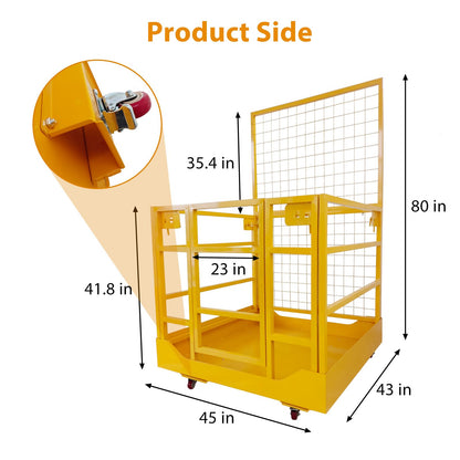 1400LBS Capacity Forklift Safety Cage with Lockable Swivel Wheels - 43"x45" Forklift Man Basket with Safety Harness - Collapsible Lift Basket