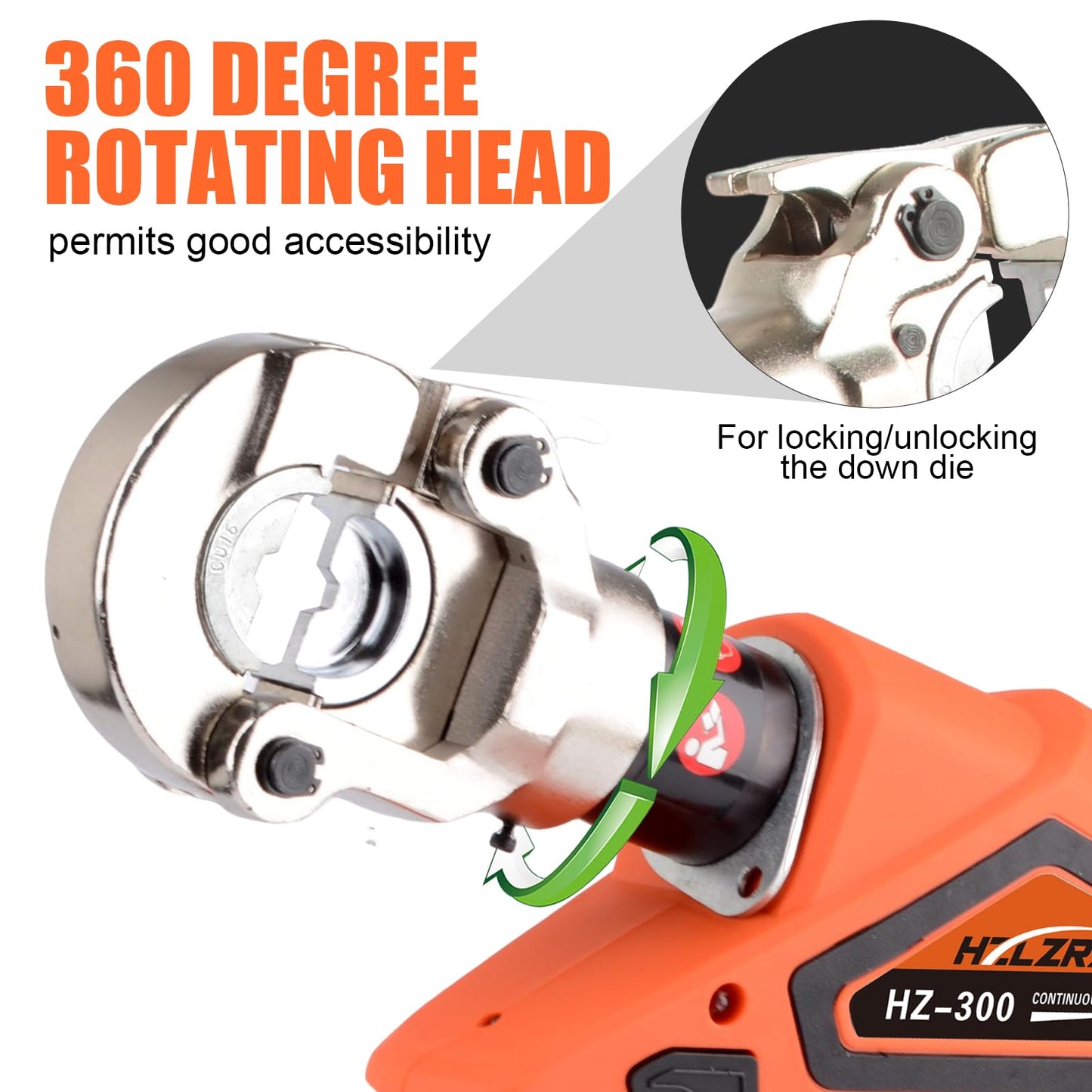 HZLZRZ 12 Ton Electric Hydraulic Crimper with Smart Chip Protection - Professional Battery Cable Lug Crimping Tool for Industrial Use, 8AWG-600MCM Copper Terminals, Rechargeable & Oil-Resistant