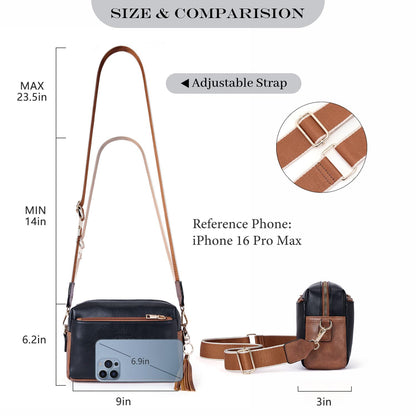 Roulens Triple Zip Small Crossbody Bag for women,Wide Strap Cell Phone Purse Shoulder Handbag Wallet with Credit Card Slots