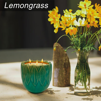 Exquisite 3-Wick Scented Candles, 20oz Natural Soy Wax in Ceramic Jar - Creamy Vanilla Aromatherapy & Citronella Outdoor Bug Repellent, 80H Long-Lasting Smokeless Candles for Home Decor Gift