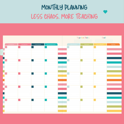 Undated Teacher Planner 8.5 x 11-12 Months & 52 Weeks | Colorful Bookshelves Cover | Monthly & Weekly Lesson Plan Book with Stickers, Storage Pocket & Snap-In Bookmark | Classroom Organizer