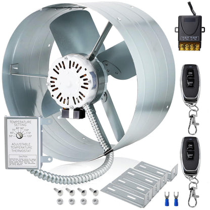 Hiorucet Upgraded 15 Inch Exhaust Fan for Gable Vent with Switch, 1650CFM 2500 SQF High-Speed Attic Fan with Adjustable Thermostat, 14 Inch Fan Blade and Permanently Lubricated Motor, 1075RPM.