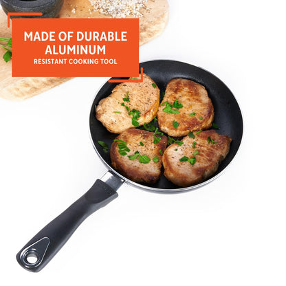 IMUSA 8in Bistro Aluminum Nonstick Fry Pan with Cool Touch Handle, Small Skillet for Eggs, Omelets, Sauteing, and Everyday Cooking, Black