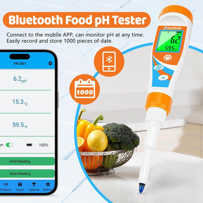 UIUZMAR Smart pH Meter for Food pH Test Kit for Sourdough and Bread Dough Professional Spear Sensor Food Tester Digital pH Meter for Sausages Meat Cheese Sushi Rice and Other Solid Semi-Solid
