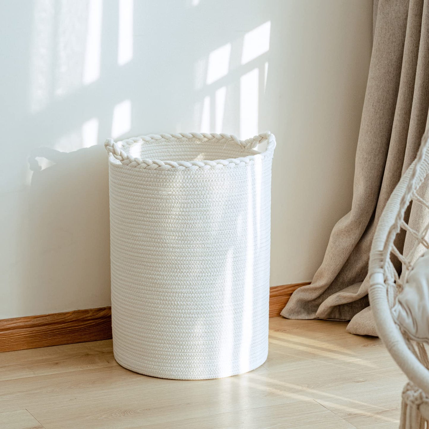 Homlikelan 72L Woven Laundry Hamper,Cotton Tall Wicker Laundry Basket for Blankets,Clothes,Pillows,Toys,Shoes Large Laundry Bin White