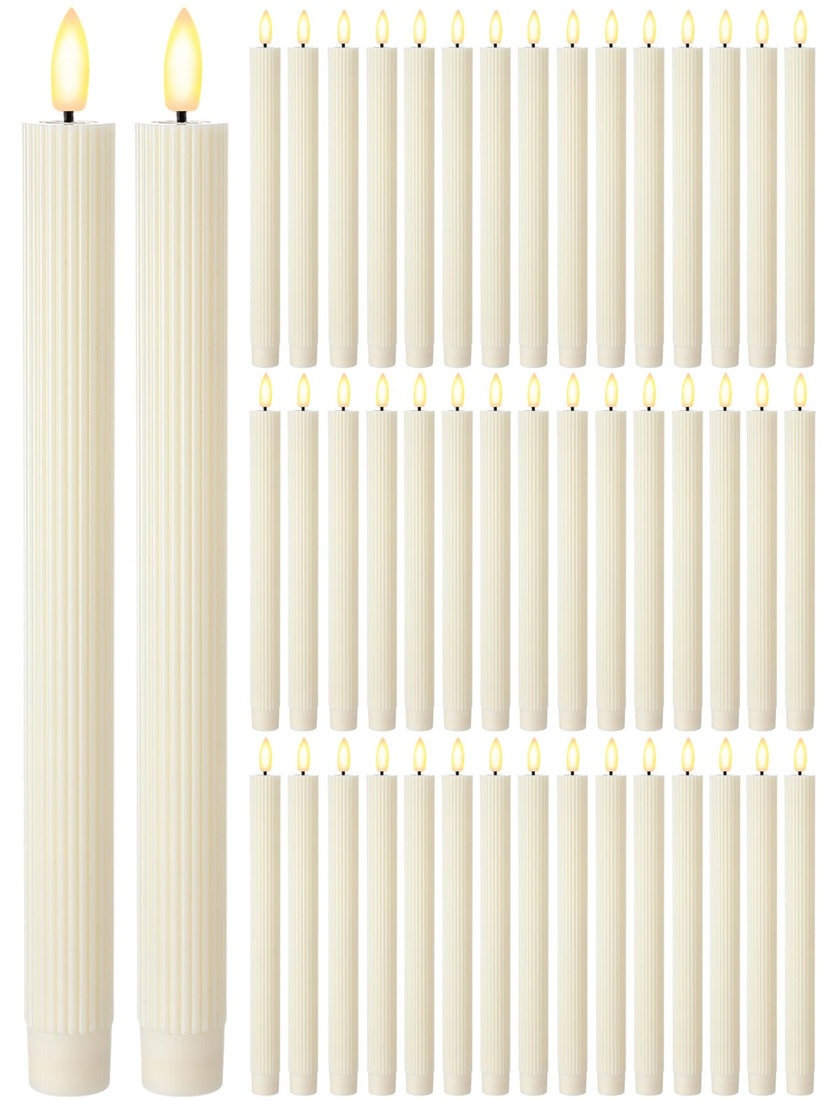 Funtery 48 Pcs Flameless LED Taper Candles Battery Operated Candles Bulk Realistic LED Candlesticks Flickering for Wedding Church Graduation Party Home Decor(Ivory,Elegant Style)