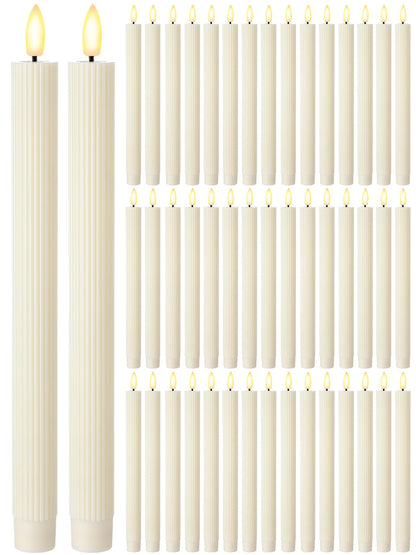 Funtery 48 Pcs Flameless LED Taper Candles Battery Operated Candles Bulk Realistic LED Candlesticks Flickering for Wedding Church Graduation Party Home Decor(Ivory,Elegant Style)