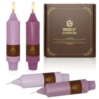 Short Taper Candles Set of 4 – 5 Inch Unscented Tapered Candles,Gradation Purple Smokeless Candle Sticks Handmade Taper Candles for Wedding Home Decor Dinner