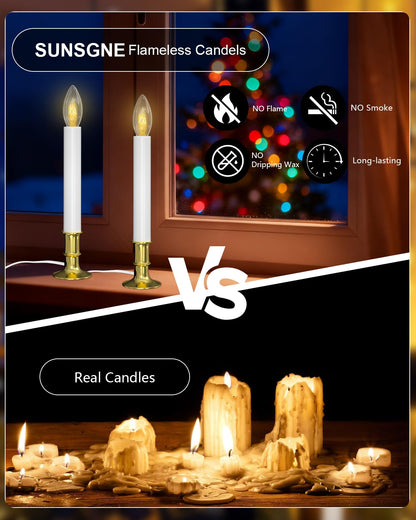 Electric Christmas Window Candles, Christmas Candles with Dusk-to-Dawn Auto Sensor - 7W C26 Light Bulbs, Turns On in Dark - Off in Light, Pack of 4