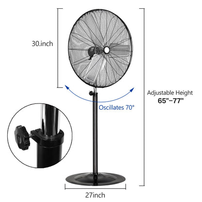BILT HARD 8900 CFM 30" High-Velocity Industrial Pedestal Fan, 3-Speed Heavy Duty Industrial Standing Fan with Metal Aluminum Blades and Adjustable Height, Idea for Commercial, Shop, and Garage, 2 Pack