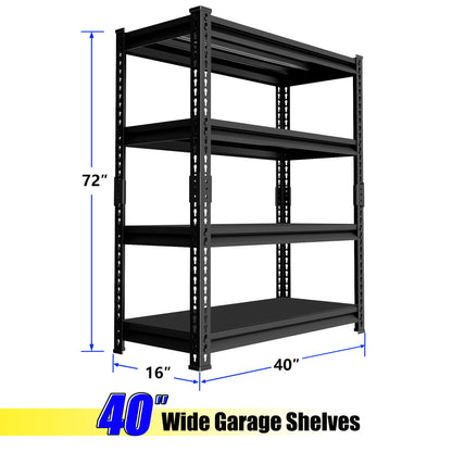 SDXYSTCE 40" W Garage Shelving Heavy Duty, 1600 Lbs Loads Garage Storage Shelves Heavy Duty, 4-Tier Metal Shelving Units and Storage for Basement, Retiple Tanks,40" Wx16 Dx72 H, Black