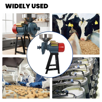 Vohala 3000W Grain Mill Grinder, Commercial Dry Wet Cereals Milling Machine with Cooling Ventilation Hood, Adjustable Thickness Stainless Steel Hopper, for Feed Flour Rice Grinding