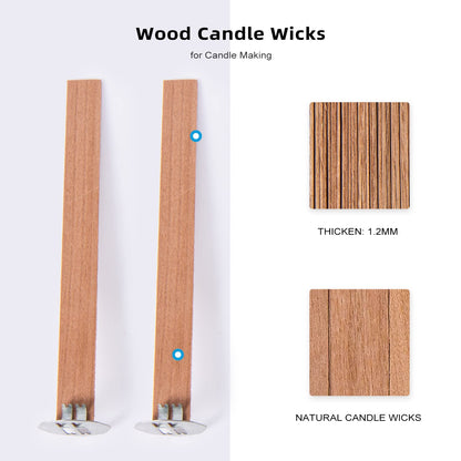 Ziosxin 300 Thicken Smokeless Wooden Candle Wicks - Long Lasting Flame - Easily Burn, 1.2mm Thickness 5.1" X 0.5" Candle Cores with Iron Stand and Glue Dot for DIY Candle Making Craft