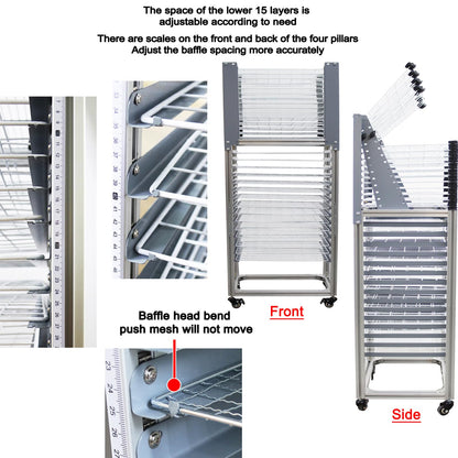 INTBUYING Art Drying Rack Ground-placed Movable Push and Flip-open Removable Paint Art Storage Drying Rack with Wheels for Classroom (30 Shelves) 27 * 17 * 52"