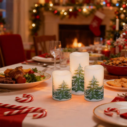 Wondise Rechargeable Christmas Tree Flameless Candles with 6H Timer, Battery Operated LED Real Wax 3D Wick Candles with Charging Base, Set of 3 Christmas Home Decoration Gifts(3 x 4 5 6 Inch)