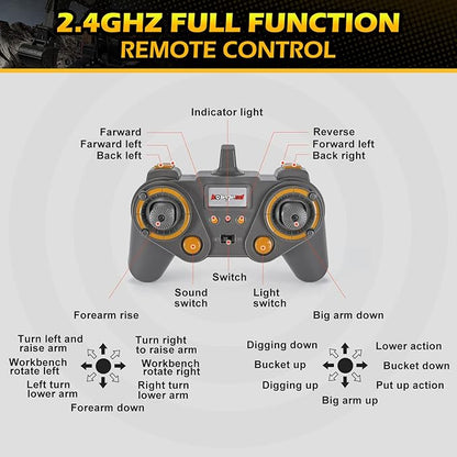 kolegend Remote Control Excavator Toy 1/14 Scale RC Excavator 22 Channel Upgrade Full Functional Construction Vehicles Rechargeable RC Truck with Metal Shovel and Lights Sounds