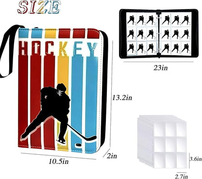 900 Pocket Zippered Hockey Card Binder 9-Pocket Trading Card Album with 50 Removable Sleeves PU Leather Waterproof Sports Card Holder for NHL Hockey Cards Storage Display Case Gift