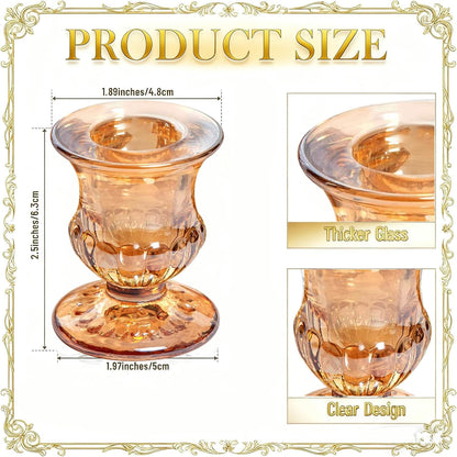 48 Pcs Clear Glass Taper Candle Holders Bulk, 2.5 Inch Small Candlestick Stands, Elegant Table Centerpieces for Wedding, Christmas, Valentine’s Day, Party, Home and Dining Room Decorations (Amber)